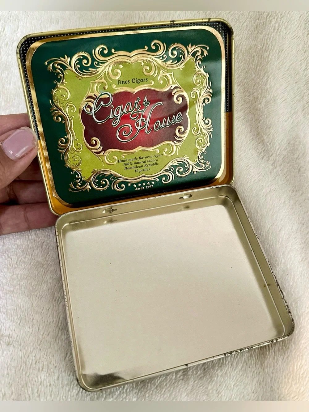 Vintage Cigar’s House Tin Pocket Case Empty Tobacco Trinket Box